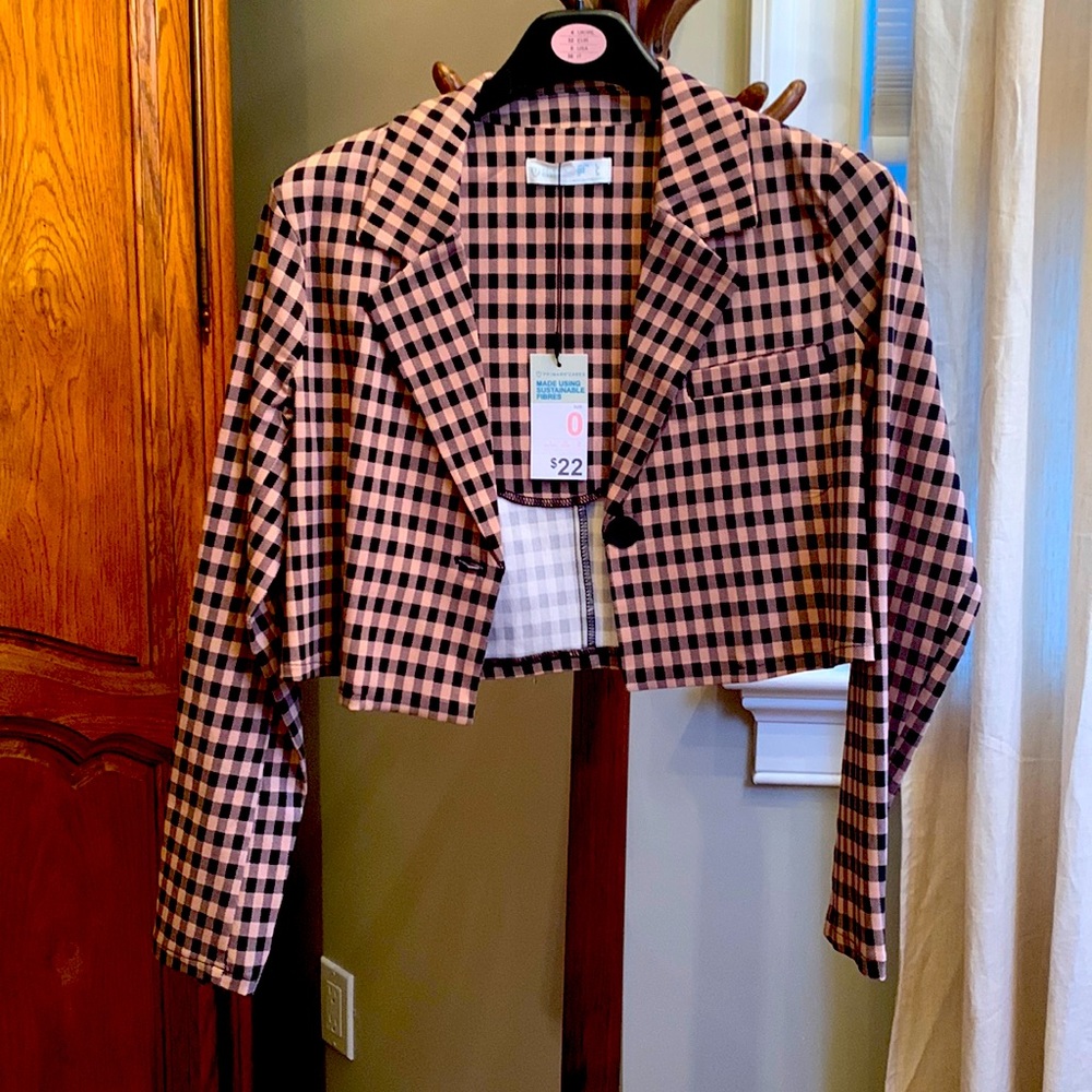 Primark Cropped Brown&Tan Gingham Blazer